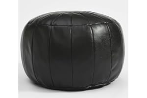 C COMFORTLAND Unstuffed Faux Leather Ottoman Pouf, Round Foot Rest Poof Ottomans, Floor Foot Stool Poufs, Bean Bag Cover with Storage for Living Room, Bedroom, Brown Black (No Filler)