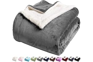 LBRO2M Sherpa Blanket Super Soft Fuzzy Plush Warm Cozy Fluffy Throw Reversible Luxurious Blankets (Queen(90x90 Inches), Grey)