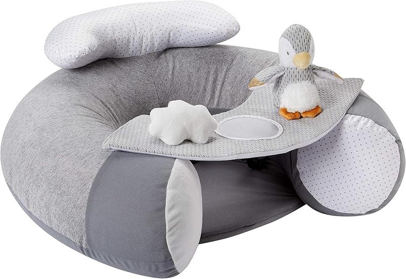 Nuby Penguin Sit-Me-Up Baby Seat Inflatable Play Seat with Tray - Grey