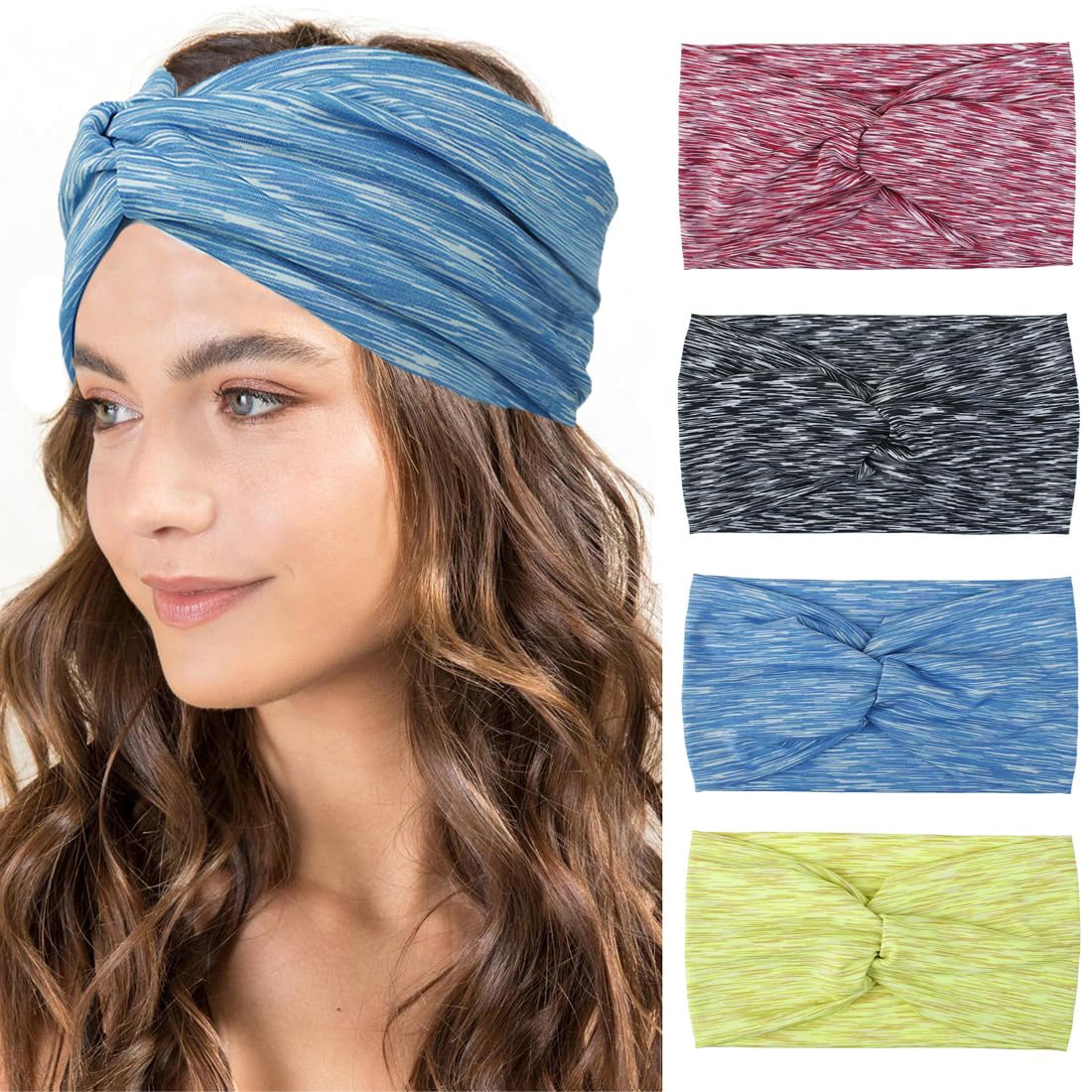 4PCS Women Workout Headband Soft Wicking Stretchy Hair Bands Hair Accessories Non Slip Sports Head Wrap for Yoga/Dancing/Running/Cycling/Fitness Exercise