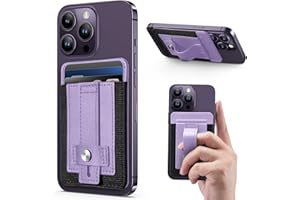 TWZKG for MagSafe Wallet, Magnetic Card Wallet Holder with Secure-Grip Finger Loop, for iPhone 15/14/13/12 Series, Not for 13/12 Mini, 5-Card Holder, Slim Vegan Leather, RFID Blocking, Purple