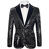 Cacycasa Men's Daily wear Wedding Prom Party Sequined Tuxedo Suit Jacket Blazers