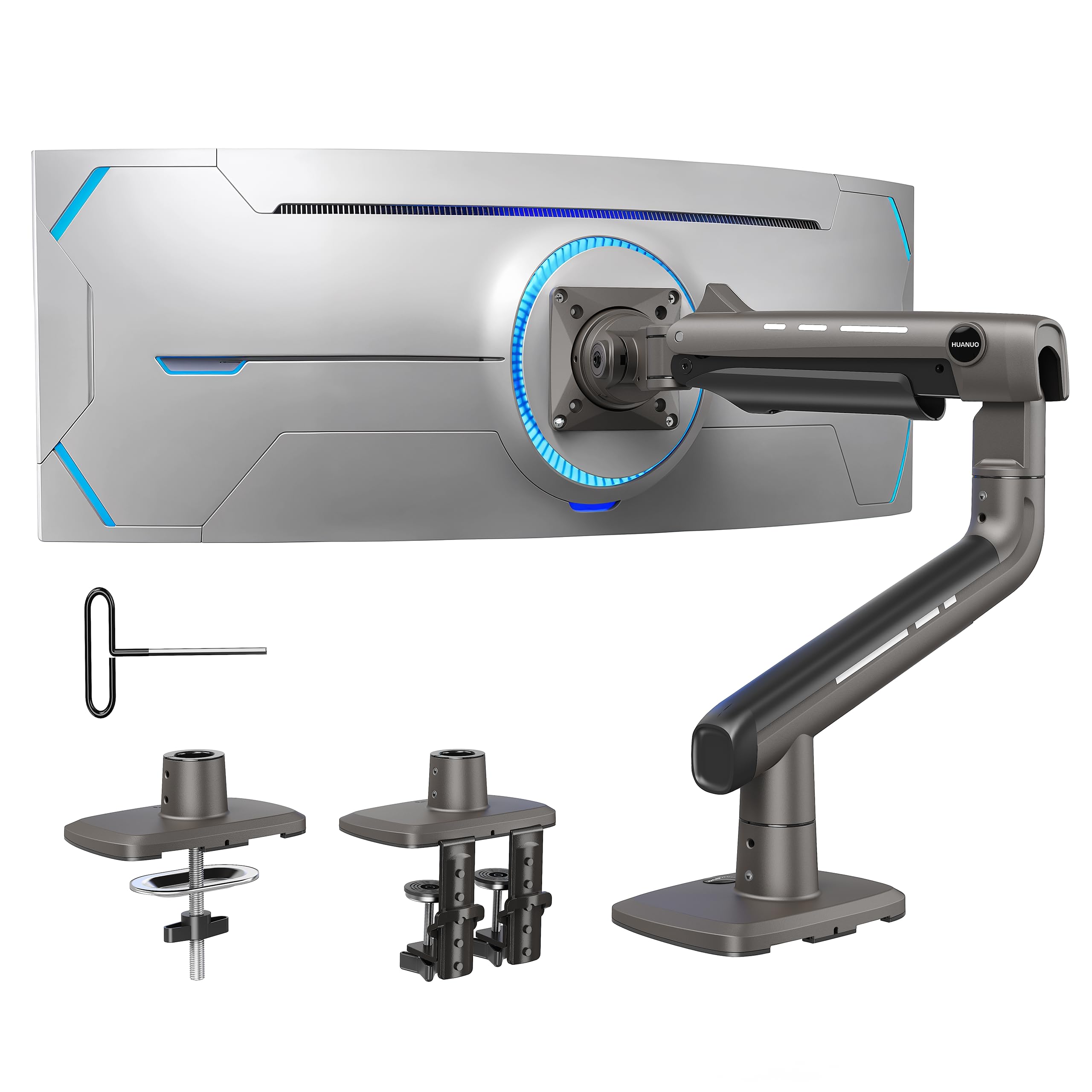 Photo 1 of HUANUO TitanLift™ Heavy Duty Monitor Arm for Ultrawide Screens up to 49", Holds 40 lbs, Aluminum Ultrawide Screen Desk Mount, Fully Adjustable Single Monitor Mount with Dual C-Clamp, Max VESA 100x100