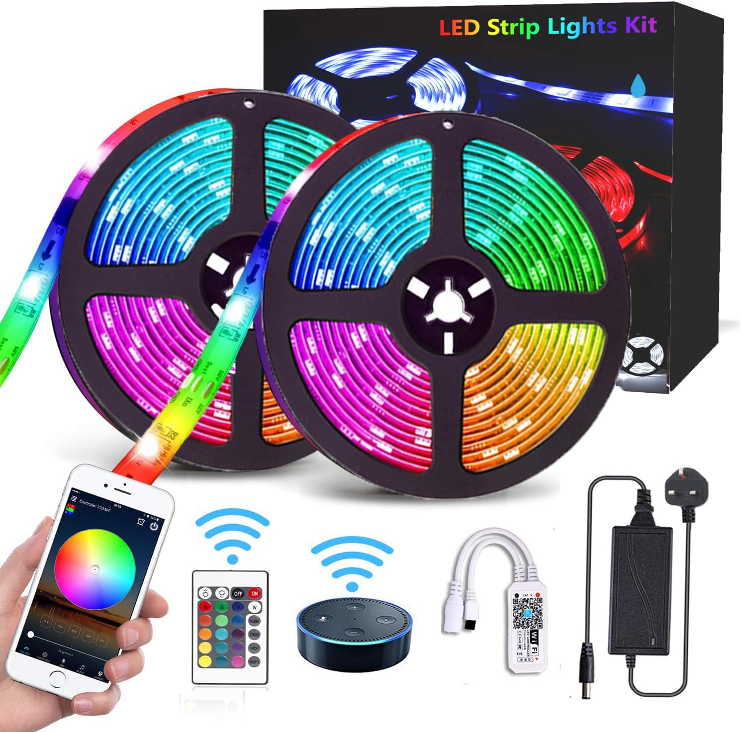 WiFi LED Strip Lights, CGN 10M Waterproof 300 LEDs Smart Rope Lights RGB 5050 Color Changing Music Sync, Voice Control Compatible with Alexa Echo, Google Assistant, Decoration for Kitchen Party
