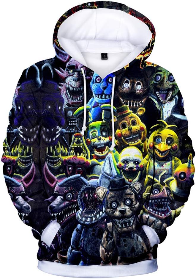 3D FNAF Five Nights at Freddy's Hoodie Comic Print Drawstring Pullover Sweartshirt for Kids Girl Boy Adult