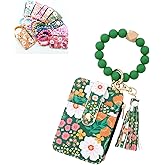 LSXHASGLD Flower Keychain Wristlet Wallet for Women, Cute Silicone Beaded Credit Card Holder Key Ring Bracelet Wallet