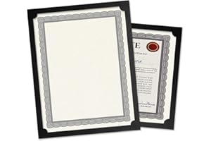 FINE STATIONERY Plain Black Certificate Holder - Set of 10, 9-1/2" x 12" Folded with Diecut Corners on 80 lb. Linen Cover Stock