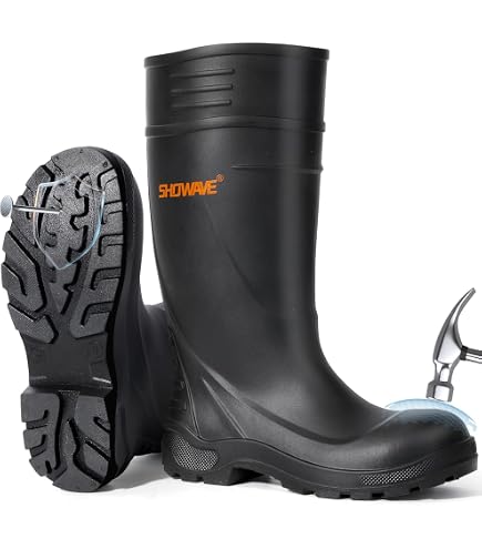 Amazon.com: Black Boots with Black Ribbed Sole, Yellow Steel Toe