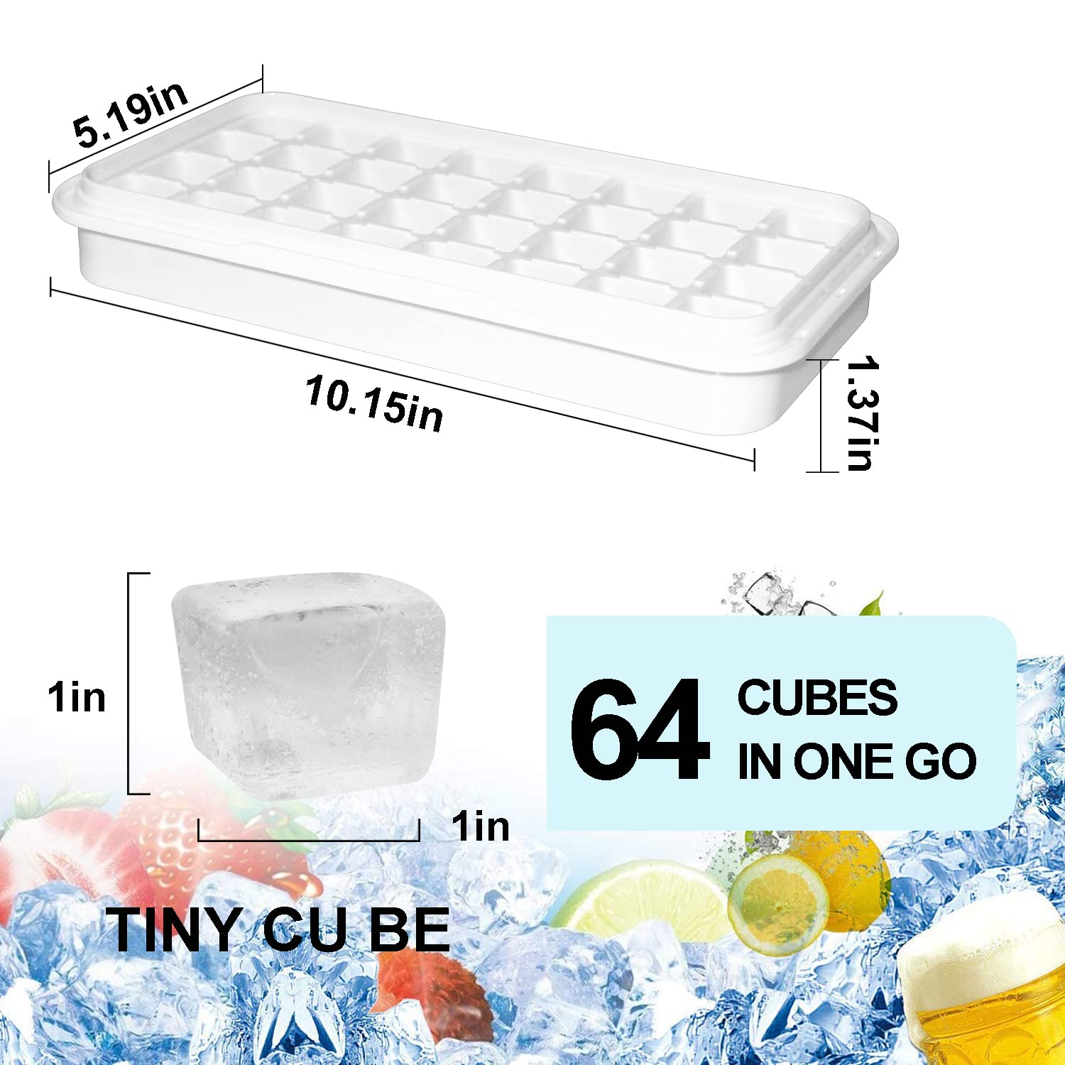 Eiswürfelbehälter, lebensmittelechte Eiswürfelform mit Deckel und Behälter, Alle Eiswürfel in einer Sekunde freigeben, 64 Stück Eiswürfel(Blau Ice Cube Tray) 3