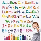 DECOWALL Alphabet Wall Decals Stickers ABC 123 Numbers Colors (DS8-1614) | Animal alphabet, numbers 1 to 10 and labeled colors; peel and stick removable decor for classrooms, bedrooms and study spaces