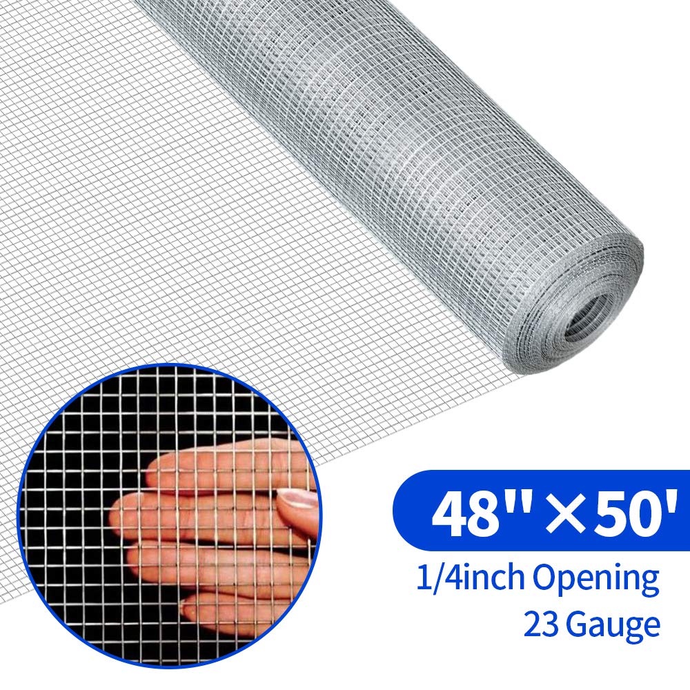 48x50 Hardware Cloth 14 Inch Square Galvanized Chicken Wire Welded Fence Mesh Roll Raised Garden Bed Plant Supports Poultry Netting Cage Wire Snake