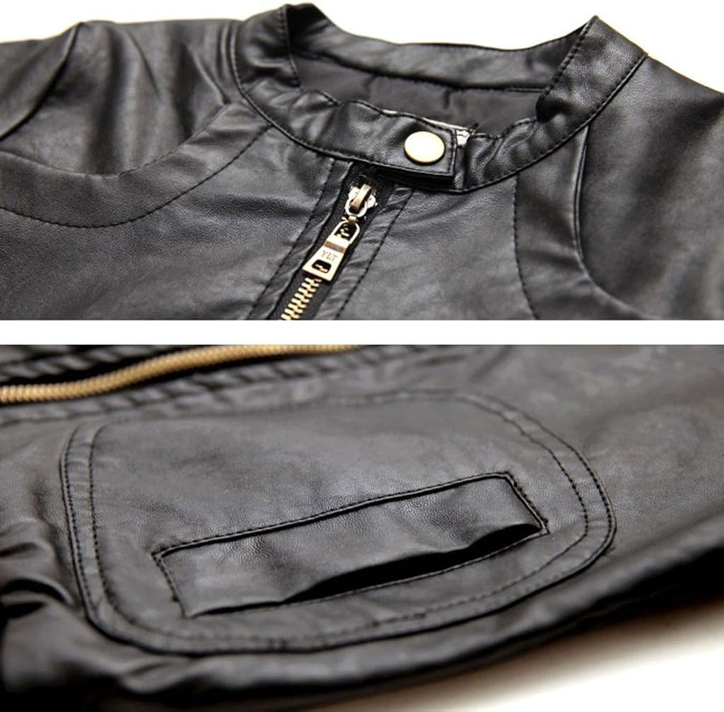 Chinaface Boy's Trendy Stand-Collar PU Leather Spring Moto Jacket Black: Clothing