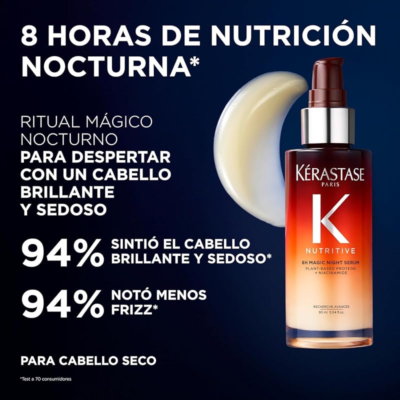 Sérum Nutritivo, Reparador Noturno, Para Cabelo Seco, Revitaliza, nutre e repara, com niacinamida anti-secura, Sérum Noturno Mágico 8H, 90 ml