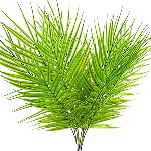SLanC 12 Pack Artificial Palm Plants Leaves Faux Leaf Fake Tropical Large Palm Tree Leaves Imitation Leaf Artificial Plants for Home Kitchen Party Flowers Arrangement Wedding Decorations