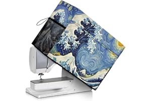 PJHEQOXE Customized The Great Wave Sewing Machine Cover - Inspired by V-Gogh's Starry Night, Fits Standard Singer, Brother and Janome Machines, Protecting & Decorating Your Sewing Space (Blue)