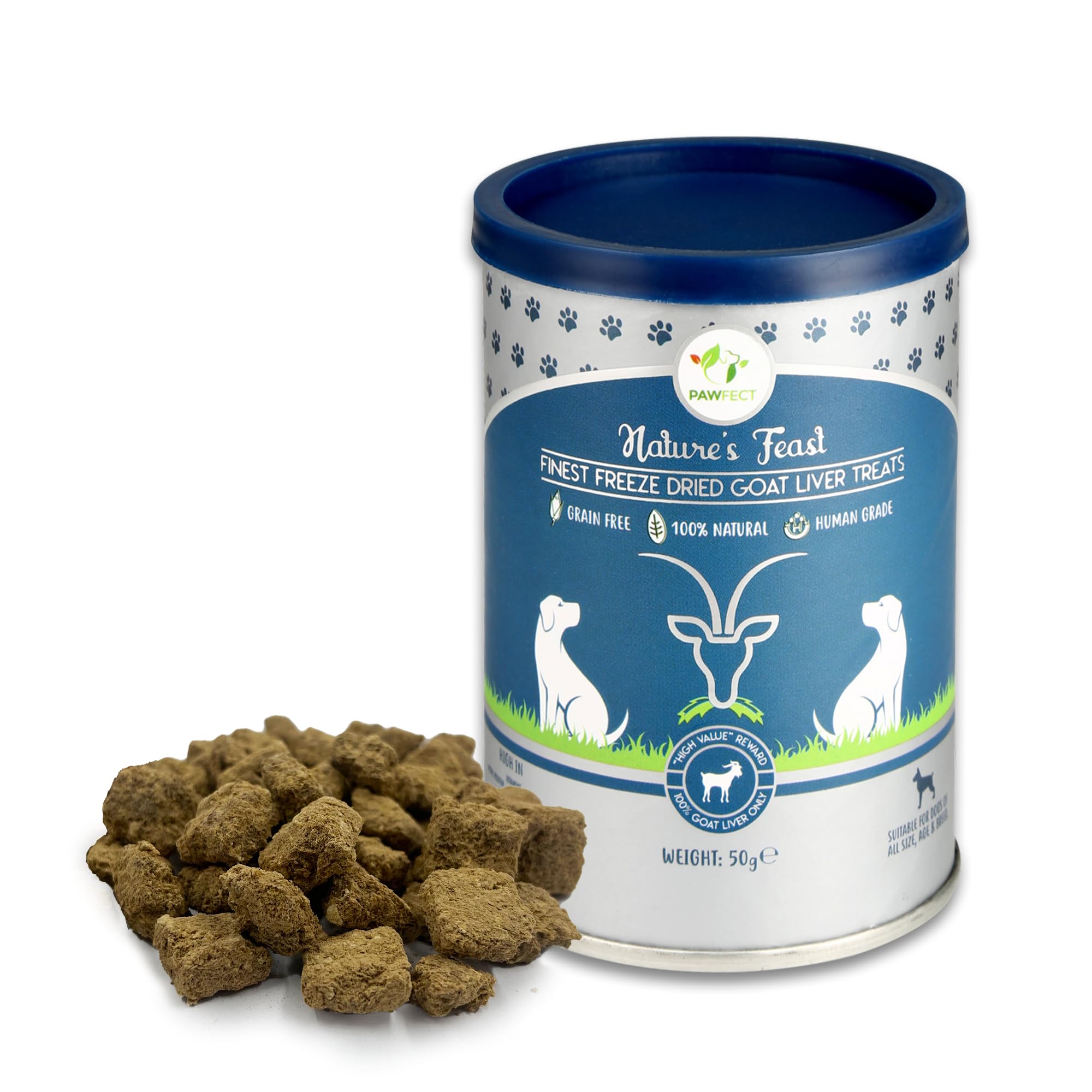 Pawfect Nature's Feast Freeze-Dried Goat Liver Treats for Dogs- 100% Natural- Hypoallergenic- Easily Digestible- Grain-Free- Multifunctional- High Protein, Low Fat Training Treats(50g/1.76oz)