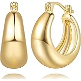 Cossa 14K Gold Hoop Earrings for Women Tapered Design Gold Earrings for Women Chunky Classic and Contemporary Style Statement Dome Chunky Hoop Earring for Womens Hypoallergenic 20/25mm