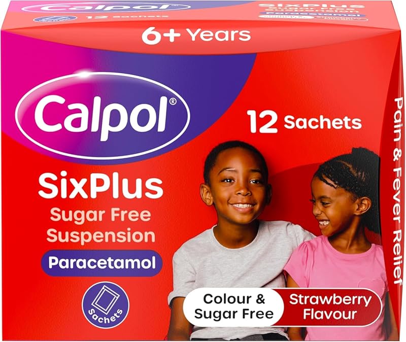 Calpol SixPlus Sugar Free Strawberry Paracetamol Sachets Pack of 12
