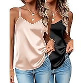 Zeagoo Silk Camisole Tops for Women 2026 V Neck Satin Tank Top Spaghetti Strap Cross Back Sleeveless Summer Blouses