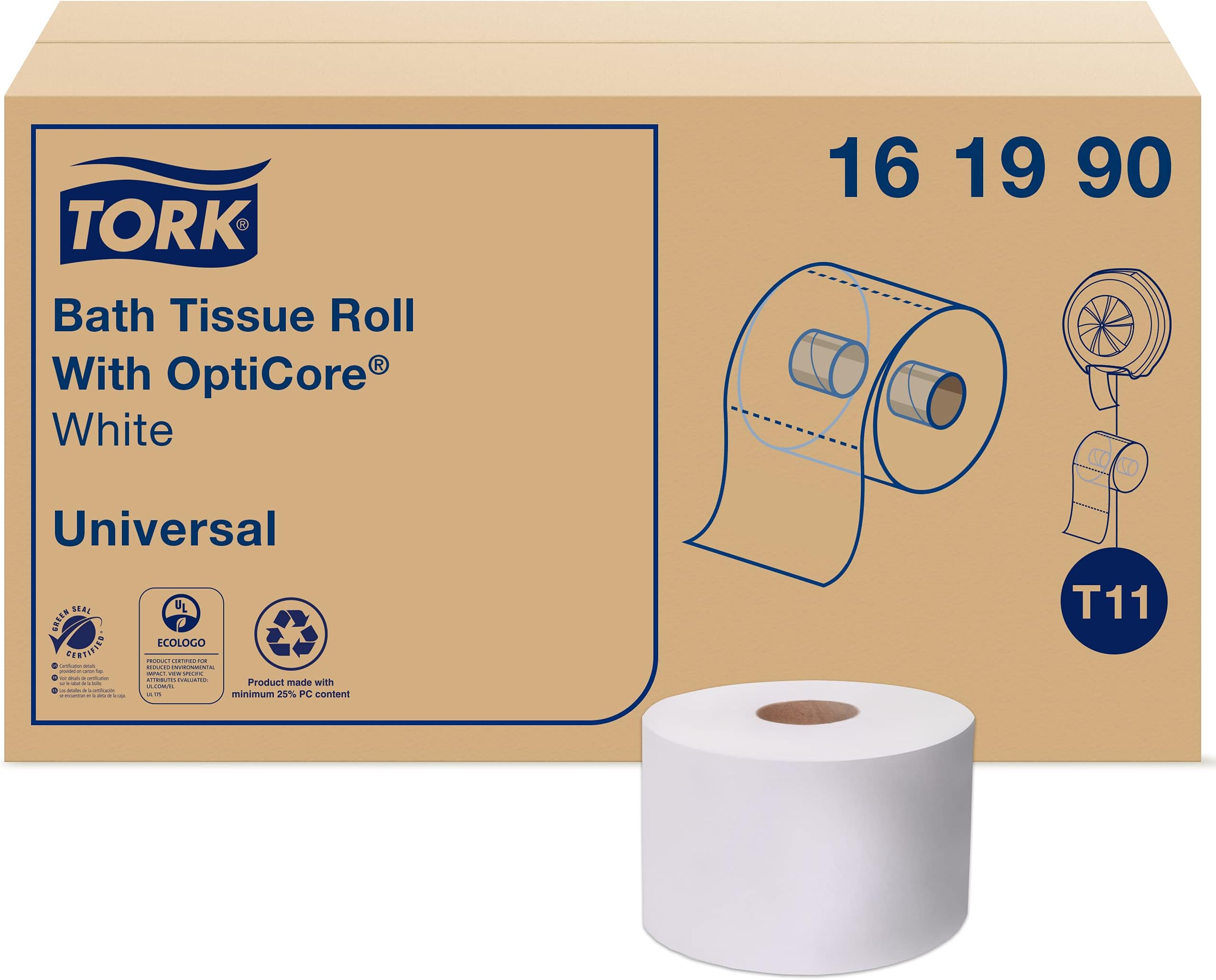 Tork OptiCore Midsize Toilet Paper Roll White T11, Universal, 2ply