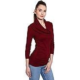 AmélieBoutik Women Casual Slim Fit Cowl Neck Long Sleeve Ruched Sides Pullover Tunic Sweater
