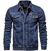 Rayiisuy Fashion Mens Denim Trucker Jackets Slim Fit Mens Jeans Jacket Cotton Outwear Coat Long Sleeve Plus Size Male