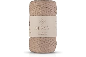 S SENSY Sensy Premium Macrame Cord 3mm 109 Yards, 100% Cotton, Single Strand Twisted, Macrame Rope, Macrame String Cotton Yarn, Macrame Yarn (Latte)