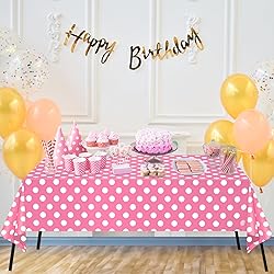 WNINK 4 Pack Pink and White Polka Dot Tablecloths