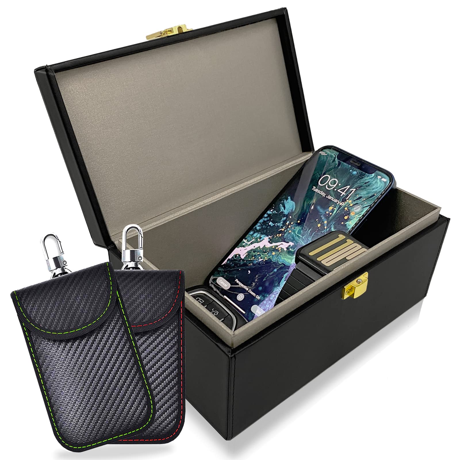 Todoxi Faraday Box & 2 Pack Faraday Pouch for Car Keys, Faraday Bag for Key Fob Protector, Anti-Theft Car Key Signal Blocker Box for Keyless Entry