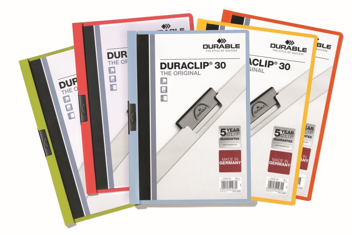 Durable 999109940 Clip-on Files DuraClip 30 for DIN A4, 5-Piece, assorted colours