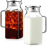 Netany 2 Pack 1.2 Liters/40 oz Small Square Glass Pitcher with Lid and Handle for Fridge, Iced Tea and Coffee Carafe Storage Container, Resistant to Hot and Cold Borosilicate Jug