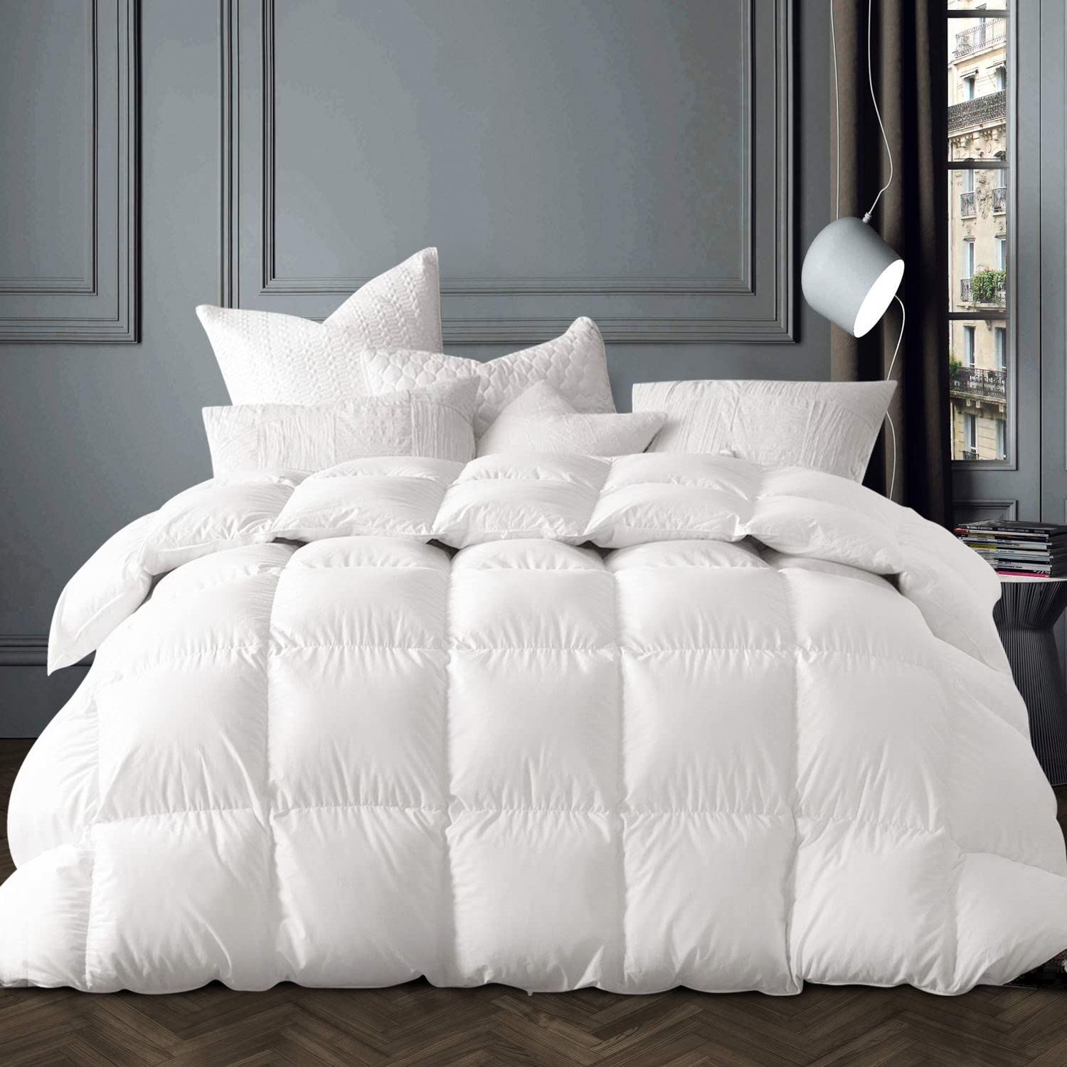 Photo 1 of Globon Winter White Goose Down Comforter Queen Size,Down Duvet Insert,800 Fill Power,420 Thread Count Ultra Soft Noiseless Shell with Corner Tabs,White