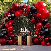 Black Red Balloon Garland Double Stuffed Burgundy Black Balloons Maroon Ruby Red Balloon Arch for Birthday Wedding Bridal Valentine Mother's Day Graduation Party Decorations