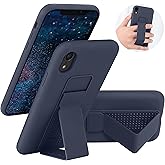 LAUDTEC Silicone Kickstand Case Compatible with iPhone XR, Vertical and Horizontal Stand Hand Strap Metal Kickstand Cover, Flexible Soft Liquid Silicone Stand Case for iPhone XR (Blue)