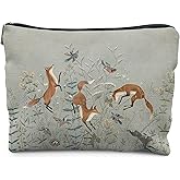 RYYCDOI Fox Gifts for Women, Fox Wildflowers Makeup Bag, Forest Fox Cottagecore Cosmetic Bags Toiletry Bag for Women, Animal Lover Gifts