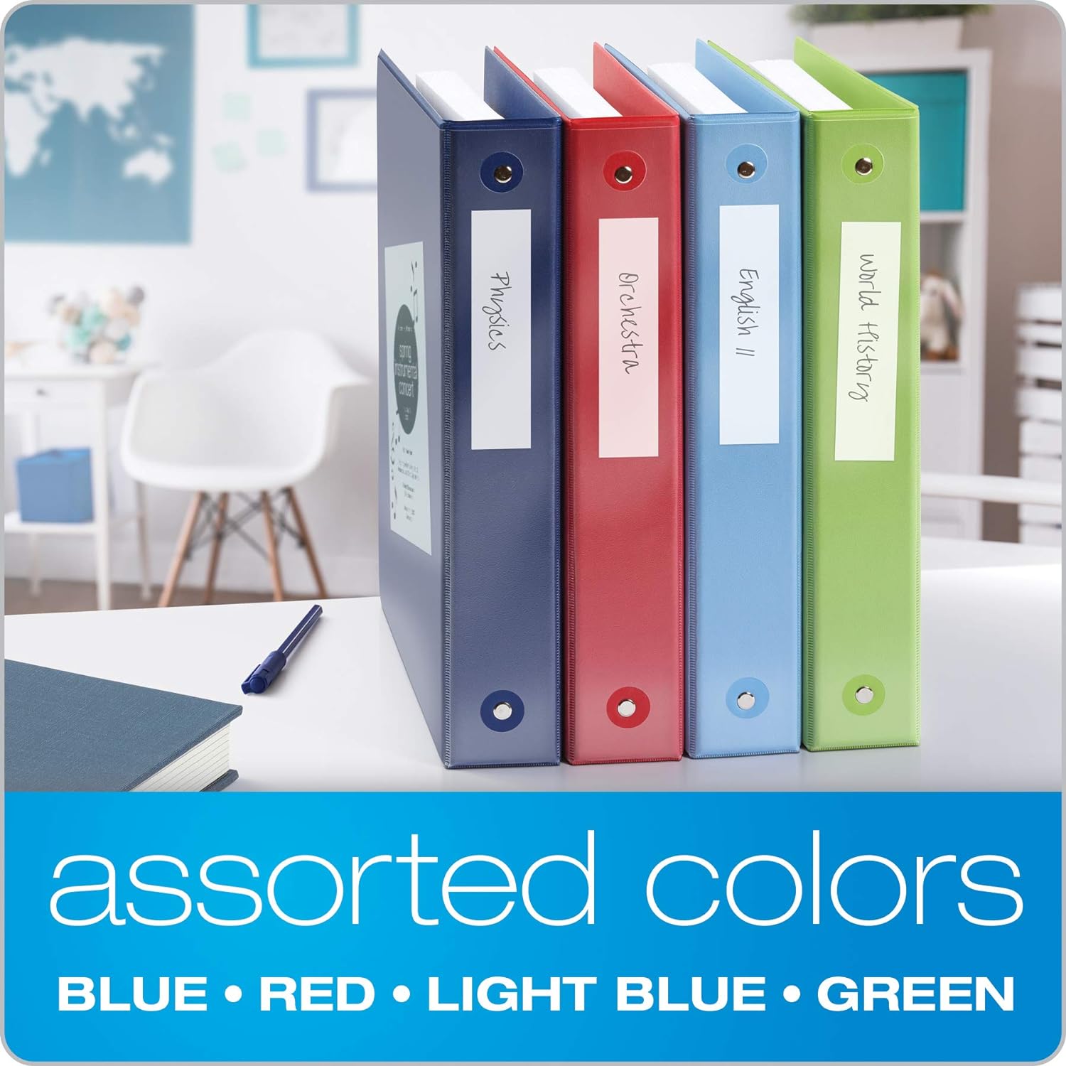 Cardinal 3 Ring Binders, 1.5 Inch, Round Rings, Holds 350 Sheets, ClearVue Presentation View, Non-Stick, Assorted Colors, 4 Pack (79550) : Office Products