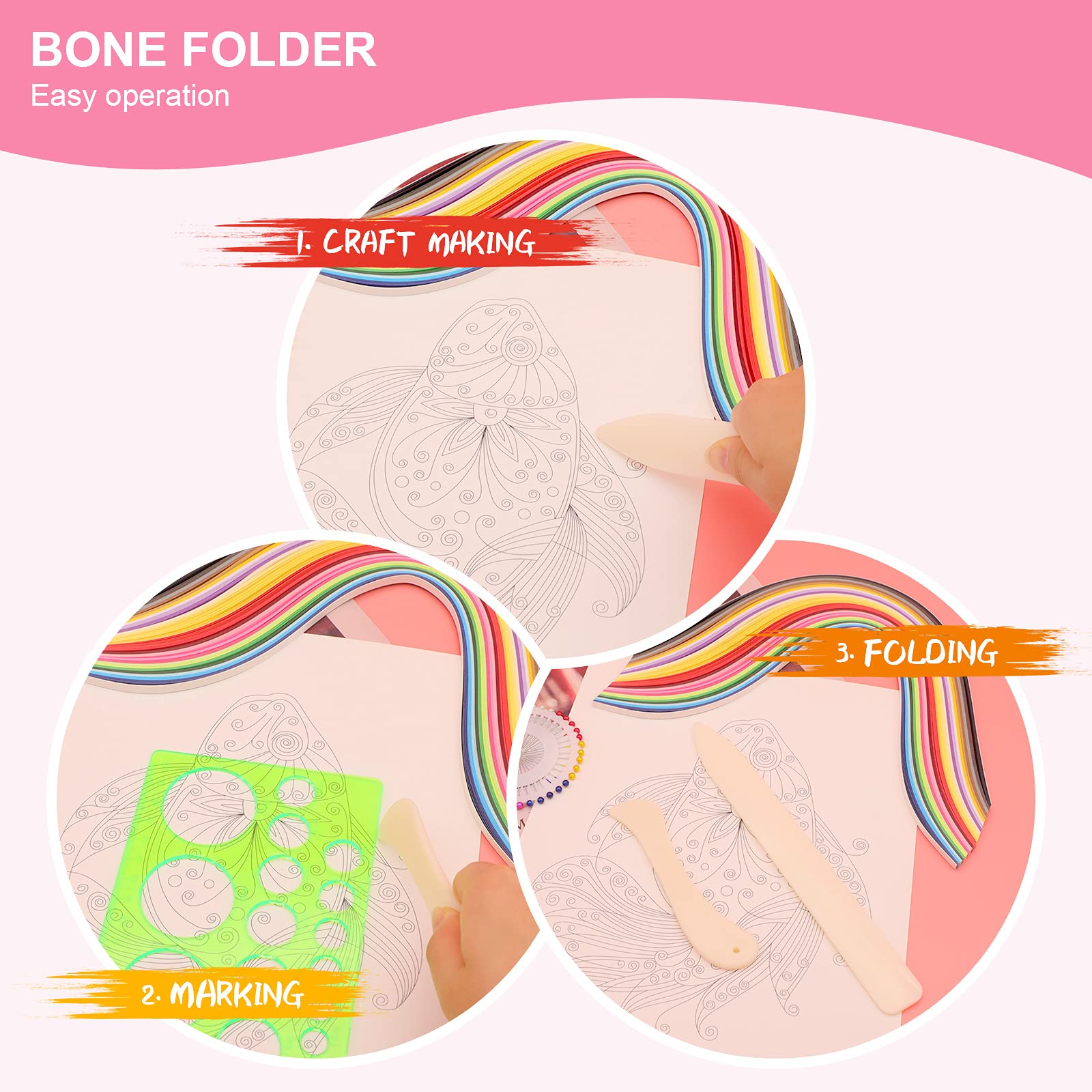 KITANIS 14Pcs Paper Quilling Tool and Supplies, Include 5Pcs Double Head Indentation Pens, 4Pcs Slotted Pens, 2Pcs Bone Folder Tools, Awl, Tweezer and Curling Coach for Card Making, Bookbinding