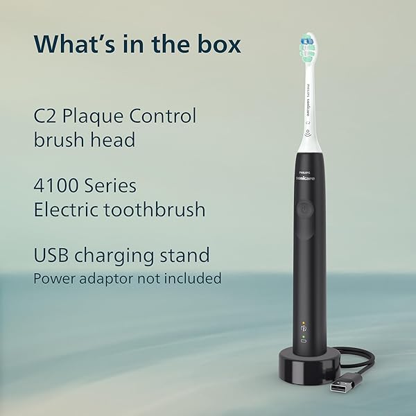 PHILIPS SONICARE 4100 SERIES ELECTRIC TOOTHBRUSH – SONIC TOOTHBRUSH WITH ADVANCED SONIC TECHNOLOGY, PRESSURE SENSOR, TWO INTENSITY SETTINGS, SMARTIMER & QUADPACER, BLACK, MODEL HX3681/24