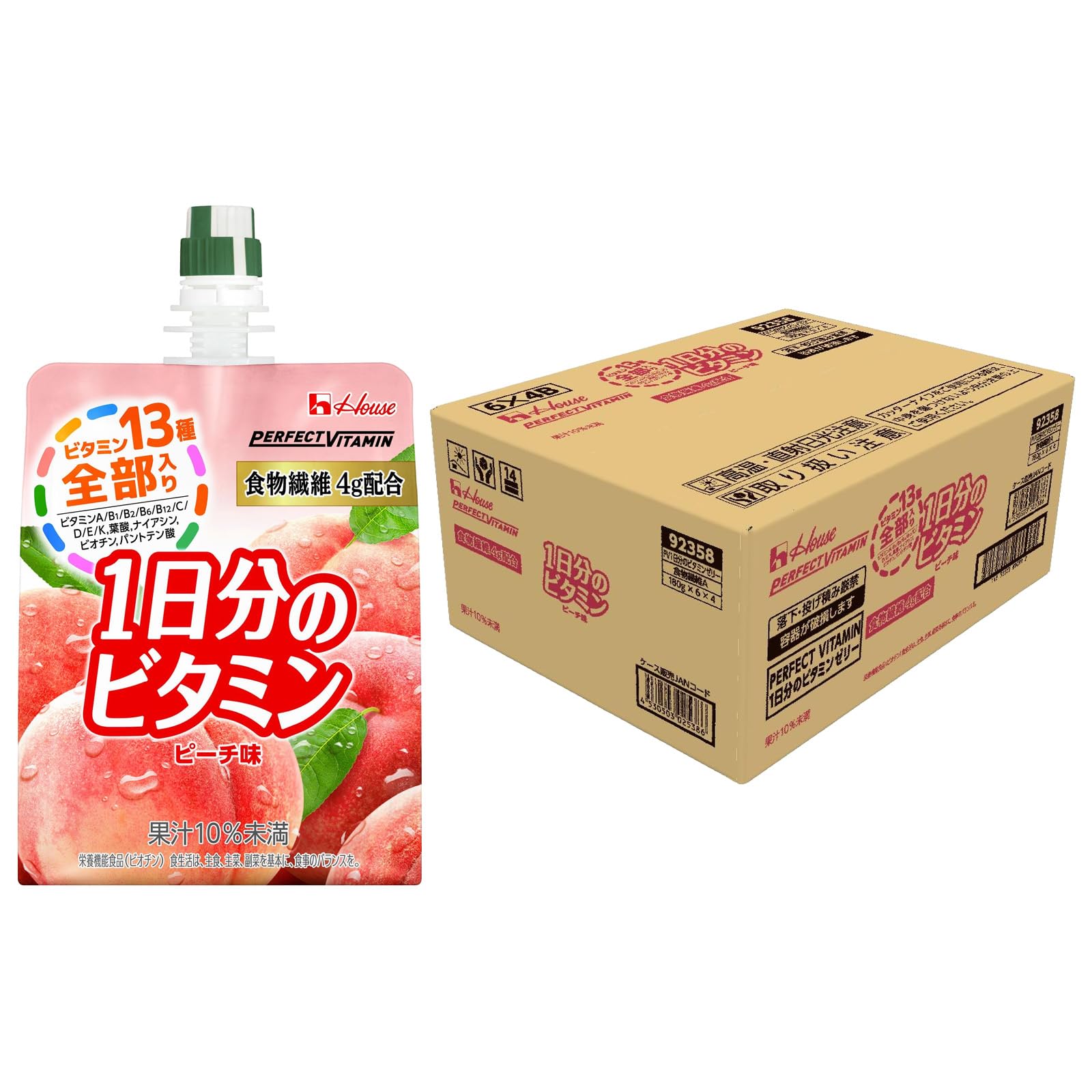 PERFECTVITAMIN Perfect Vitamin 1日分のビタミンゼリー 食物繊維 ピーチ味 180g ×24袋 ハウスウェルネスフーズ商品画像