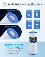 POOLPURE Spa Filter 50 sq ft for Pleatco PRB50-IN C-4950 FC-2390 R173434 5x13 view 2