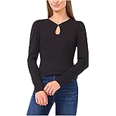 CeCe Womens Long Sleeve Pearl Keyhold Knit Top