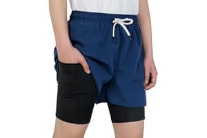 TLAENSON Boys Running Shorts with Liner Kids 2 in 1 Quick Dry Workout Athletic Shorts with Pockets