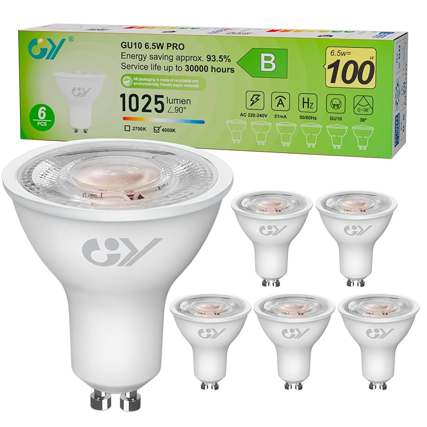 GY Lampadina LED GU10, 6.5W Equivalenti a 100 Watt Alogeni