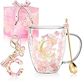Personalized Gifts for Women Flower Double Wall Glass Coffee Mug Initial Tea cup Monogrammed Customized Bridesmaid Bride Wedding Gift Graduation Gifts Valentine Mother's Day Birthday Christmas Gift(C)