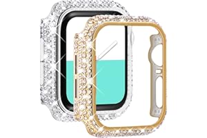 NewWays 2-Pack Full Diamonds Bling Cases for Apple Watch Case 40mm Women, Fully Paved Diamonds Protective Bumper for iWatch SE Series 6 5 4 40mm, Gold/Clear