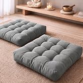 Floor Pillows Set of 2, Large Meditation Cushion for Adults, 22 Inch Square | Reading nook &amp; office use, Tatami seating, Corduroy cover, 4 in thick, Shredded memory foam fill, Grey yoga pad