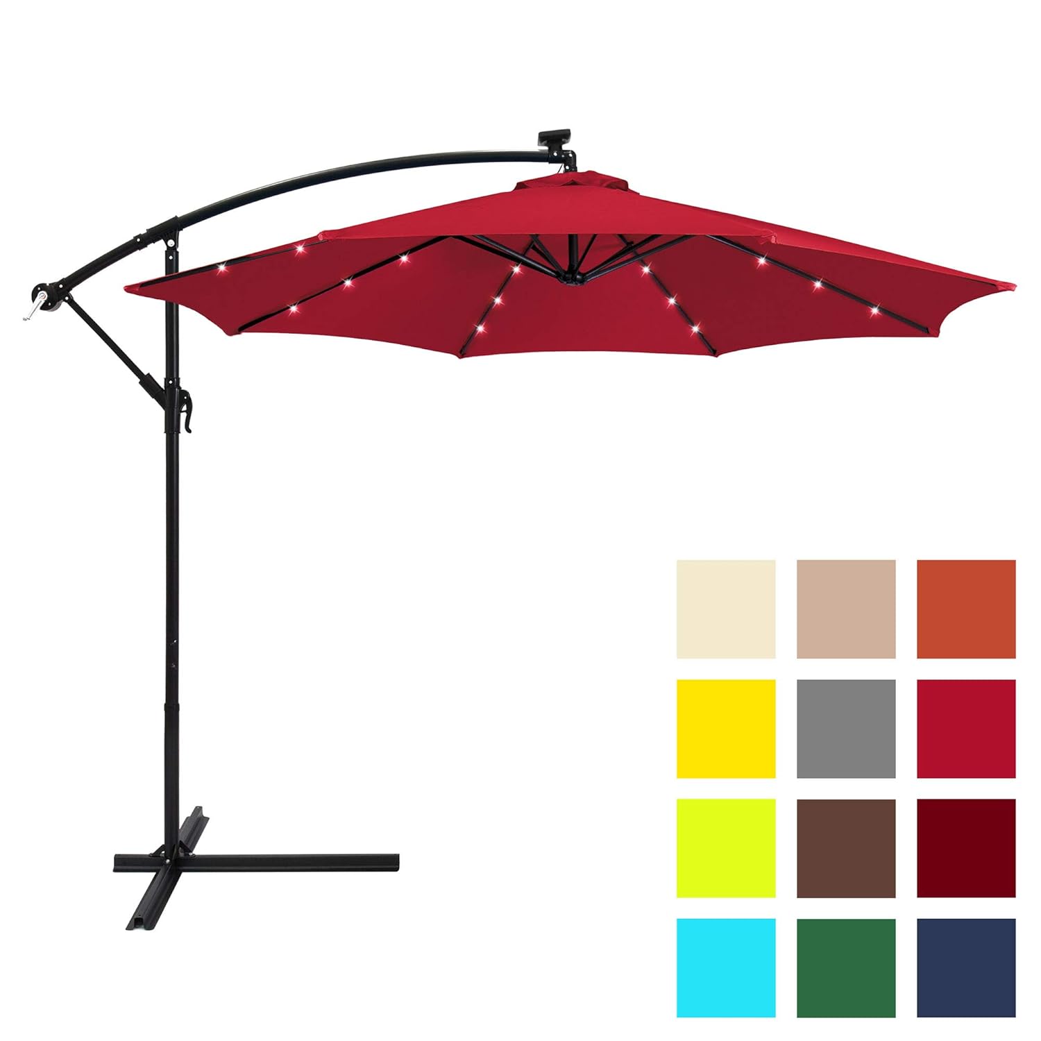 Best Choice Products 10ft Solar Led Offset Hanging Market Patio Umbrella W Easy Tilt Adjustment Polyester Shade 8 Ribs For Backyard Poolside Brown Garden Outdoor Cjp Org In