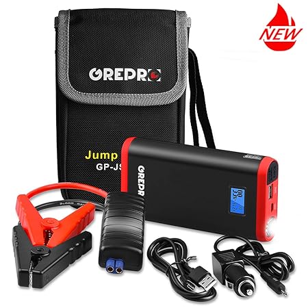 GREPRO Starthilfe Powerbank - 500A 9000mAh Auto Starthilfe für 12V Auto,Tragbare Batterieladegeräte Anlasser mit Zwei USB-Aus