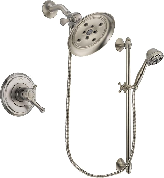 Delta Cassidy Stainless Steel Finish Dual Control Shower Faucet System Package with Large Rain