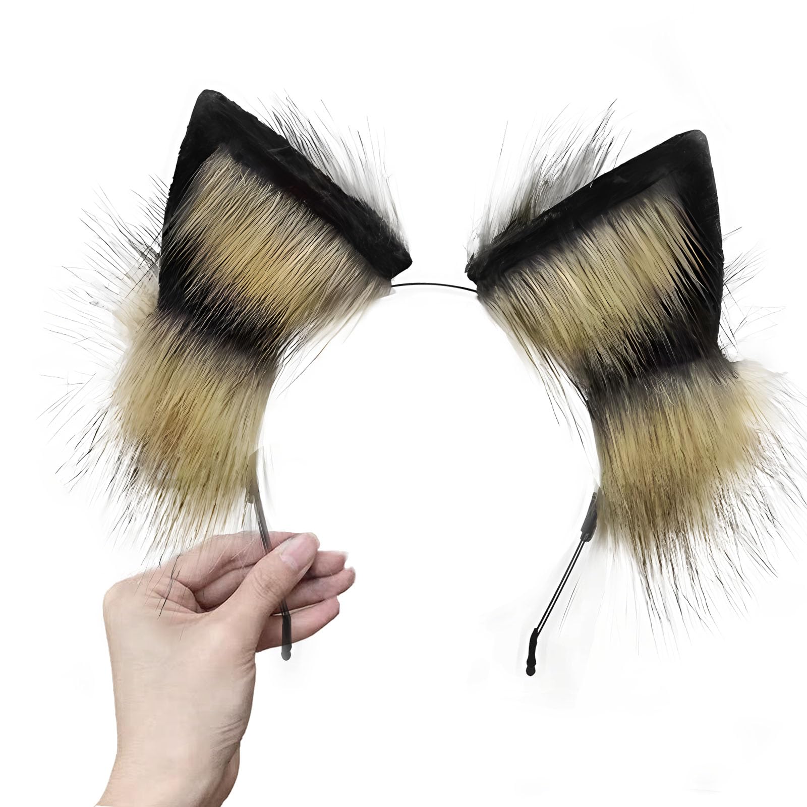 Ycfish Handmade Faux Fur Cat Ear Headband Cosplay Costume Party Cute Head Accessories for Halloween, Fluffy Wolf Fox Cat Ears Headband Costume Hair Hoop (Black brown)